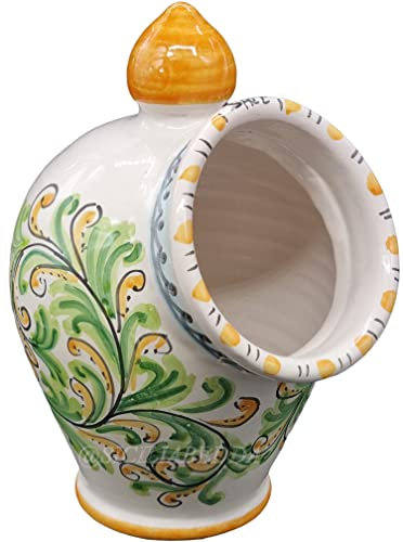 Sicilia Bedda - SALIERA IN CERAMICA SICILIANA - Prodotto Realizzato Interamente a Mano - Altezza 25 Cm (Decoro Limoni)