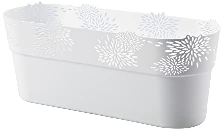 VERDENIA AKCESORIA OGRODOWE Aster Blumentopf Leichter Blumentopfüberzug Design Topf für Pflanzen für Innen aus Kunststoff Durchbrochene Muster, Oval 32cm 20539 Weiß, 32x11,5x12,9cm, FOAO32CM00__BI