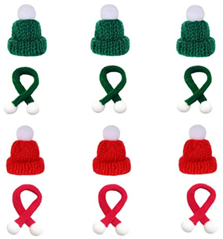 Aliangting 12Pcs Mini Santa Hats Set Wine Bottle Covers Finger Hats Xmas Decoration Mini Knit Hats for Christmas Ornaments
