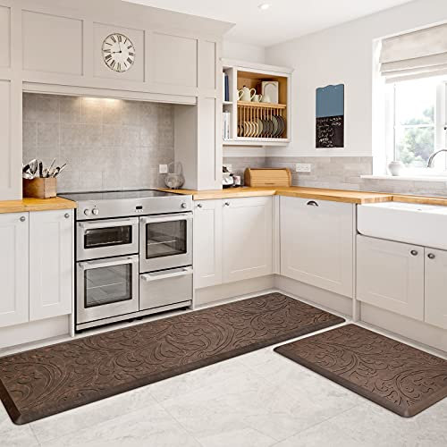 KMAT 2xKüchenmatte, gepolstert, Anti-Ermüdung, Bodenmatte, wasserdicht, rutschfest, Stehmatte, ergonomischer Komfort, Teppich für Zuhause, Büro, Schreibtisch (43.9x71.1 cm + 43.9x152.4 cm, braun)