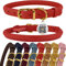 BRONZEDOG Hundehalsband aus gerolltem Leder mit QR-ID-Tag, verstellbar, weiche runde Halsbänder für kleine, mittelgroße und große Hunde, Welpen, Katzen (Klassisches Rot, 35-41 cm)