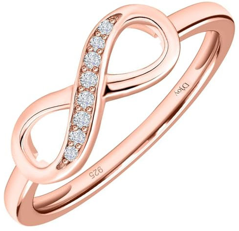 TJC Infinity Ring for Women In Rose Gold Plated 925 Sterling Silver Cubic Zirconia CZ Forever Love Rhodium Plated for Ladies Size U