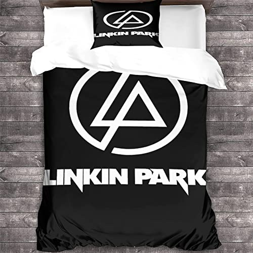 GENBAK Linkin Park Bettwäsche-Set 3 Mit 1 Mikrofaser Bettbezug Und Kissenbezug - Bettbezug Mit Reißverschluss Schließung - 3D Musik Bedrucktes Bettwäsche Set einzeln(135x200cm)