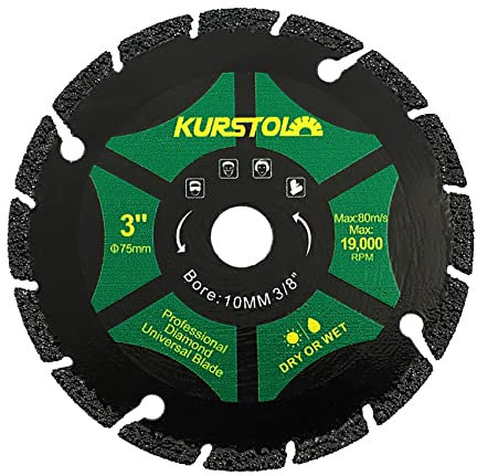 Diamond Blade for All Purpose - KURSTOL 75mm X 10mm Metal Cutting Disc for Granite,Marble,Stone,Stainless Steel,Concrete,Masonry,Glass,Plastic,Iron,Rebar
