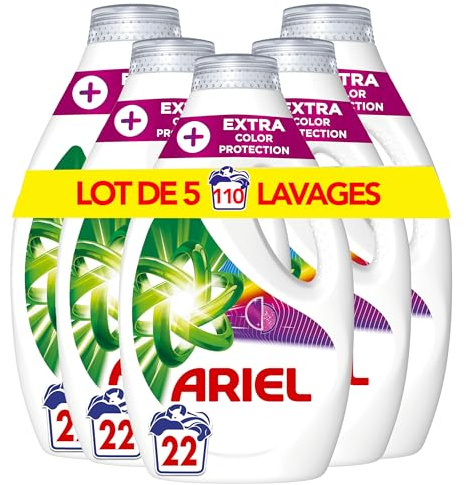 Ariel Lessive Liquide, 110 lavages (5x22), Nettoyage impeccable et protection de la couleur, Technologie de rajeunissement des fibres