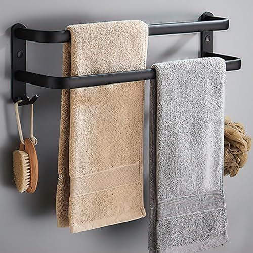 Ticeed Porte Serviette Salle de Bain sans Perçage en Aluminium Double Porte-Serviettes Deux Options de Montage Porte-Serviettes Mural pour Salle de Bain Cuisine Gris, 40cm