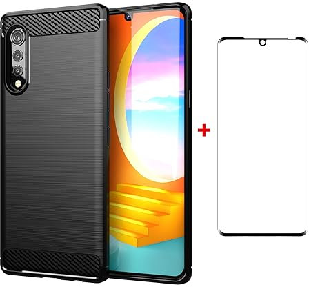 Asuwish Handyhülle für LG Velvet 5G/4G Hülle mit Glas Folie Panzerfolie Schutzfolie und Extra Dünn Silikon TPU Handyhüllen Cover LMG910EMW LM-G910EMW Slim Handy Hüllen Schutzhülle Phone Case Schwarz