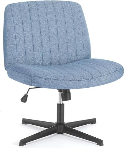 DUMOS Cross Legged Bürostuhl, Armloser Breiter Schreibtischstuhl Keine Räder, Moderner Home Office Schreibtisch Stuhl Swivel Verstellbarer Stoff Eitelkeit Stuhl