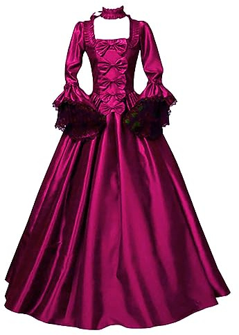 Halloween Costumes for Women Medieval Solid Color Big Swing Long Dress Vintage Square Neck Maxi Dress Renaissance Lace Tie Long Sleeve Princess Victorian Court Gowns Dresses