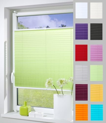 DécoProfi Plissee ohne Bohren Grün 85cm x 130cm (max. Gesamthöhe Fensterflügel) I Verspannte Plissees nach Maß mit Klemmträger/Klemmfix I Blickdichte Innenrahmen-Plissees zum Klemmen