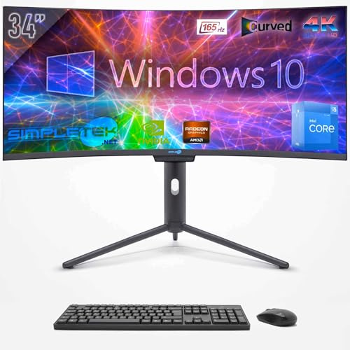 SIMPLETEK - PC ALL in ONE 34 4K Wide 165Hz Core i5 12° Gen | Windows 10 | 64GB RAM SSD 2TB | Dedizierte RTX 4060 GPU 8GB | Integrierte Webcam 5MP Gaming Computer WiFi6