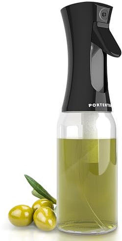 PORTENTUM Ölsprüher 300ml. Ölspray für die Küche Öl sprühflasche Olivenöl Spray Salat Öilspender für Speiseöl und Essigsprüher. Kochspray Gadget Airfryer für Öl und Zitrone, Glas