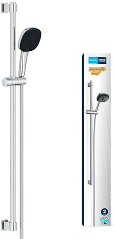 GROHE Vitalio Comfort 110 Ensemble de Douche (Pommeau de Douche 11cm 2 jets, Barre 90cm, Flexible 1.75m), Economie d'Eau, A coller avec GROHE QuickGlue ou à visser, Chromé, 26931001