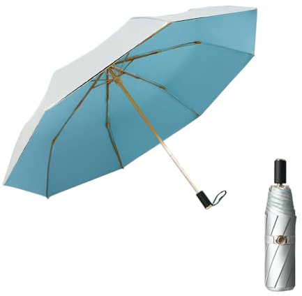 HUAMu UV-Schutzschirm, Hand-Sonnenschirm, regenfest und 99,9 % UV-Schutz, kompakter persönlicher Sonnenschirm, Golf-Regenschirm mit Titan-Silber+schwarzer doppelter Anti-UV-Beschichtung