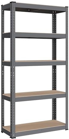 SONGMICS Étagère de Rangement à 5 Niveaux, 30 x 75 x 150 cm, Capacité 650 kg, Planches Réglables, Style Industriel, pour Cuisine, Salon, Gris GLR030G01