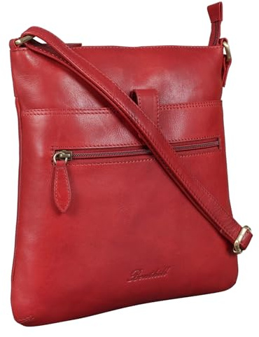 Benthill Umhängetasche Damen Leder - Shopper aus Rindsleder - Handtasche mit Reißverschluss - Schultertasche/Bag Beutel - Ledertasche, Farbe:Rot