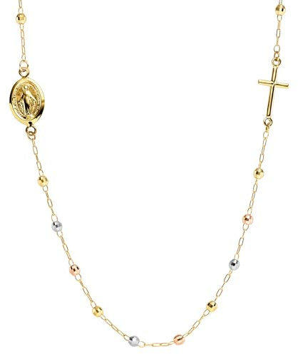 Rosenkranz Kette mit Amulett & Kreuz aus 585 Gold gelb/weiß/rot 45cm