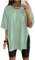 Eunike Oversized Tshirt Damen Sportshirt Kurzarm Blusen Sommer Lockere Oberteile Funktionsshirt Tunika Locker mit Schlitzen Grün XL