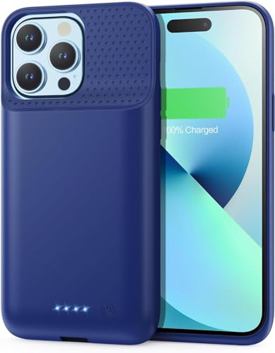 Battery Charging Case for iPhone 12Pro Max/13Pro Max/14Pro Max/14Plus (6.7 Inch), Powerful 8600mAh Portable Rechargeable Charger Case for iPhone 14ProMax/14Plus/13Promax/12Promax - Blue