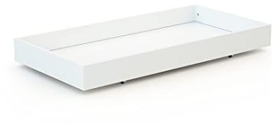 AT4 - ESSENTIEL Cajón de Cama Blanco | Para cuna 60x120 cm | Cajón universal de madera | Cajón con 4 ruedas | Altura 15cm | Almacenamiento práctico y discreto | Ahorro de espacio