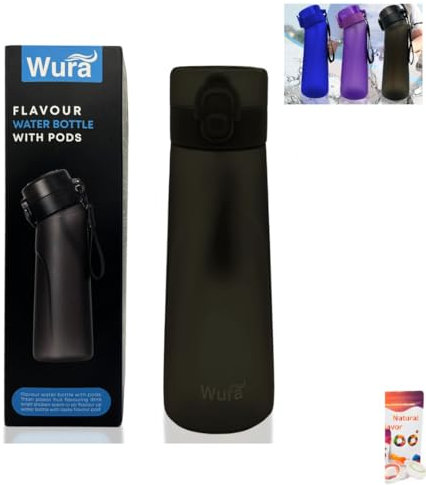 Wura Air Water Bottle with Flavour Pods, Sport Water Bottle with Straw to Drink, Leak-Proof designed with BPA Free Tritan Water Bottle for Everyday Use, School, Cycling & Outdoor Sports (Black)