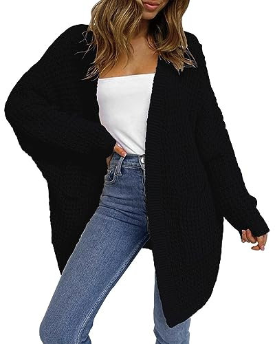 Strickjacke Damen Grobstrick Oversize Damenstrickjacke Große Größen Elegante Casual Schicke Sommermantel Freizeit Sassyclassy Italienische Mode Pullover Mit Kapuze Damen Mantel Schwarz,S