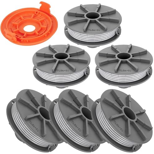 Gardena Trimmer Ersatzspule, 6 Stücke Ersatzfadenspule 5307-20 und 1 Stücke Spulendeckel 5344, Austauschbare Fadenspule für Gardena Turbotrimmer, Rasentrimmerspule Ø 1,6mm, 6,1m Länge