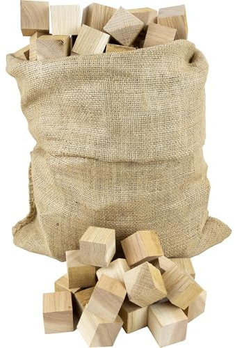 Cubetti di Legno di Rovere per BBQ e Griglia a Legna, Sacco di Juta da 5 kg, ~180 Pezzi, Legna 100% Naturale, Fiamma Intensa e Duratura (2 SACCHI, 360 Cubetti, 10KG)
