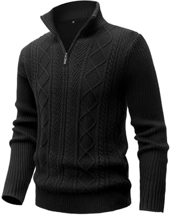 MeiLayM Herren Strickpullover Feinstrick Pullover mit Reißverschluss Strickpullover Stehkragen Pullover Zip Neck Langarm Winterpullover Winter Warme Weiche Pullover