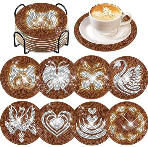ALINUOYQ 8 PCS Art Kit Maple Leaf Painting Acrylic DIY Coffee with Holder Crafts Garden Gnome for Coffee Table Bar Mugs Glass