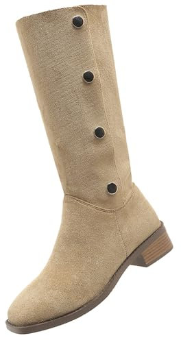 Generico Stivali Alti Donna con Tacco Western Invernali Tronchetti a Punta Stivali Texani Camperos Scarponcini Cerniera Stivali Donna Indianini Boots Tacco Medio a Metà Polpaccio Stivaletto