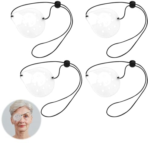 Lot de 4 cache-yeux post-opératoire, en plastique, à 9 trous, médical, avec cordon élastique, pansements pour les yeux pour adultes, cache-œil ventilé, pour gauche ou droite
