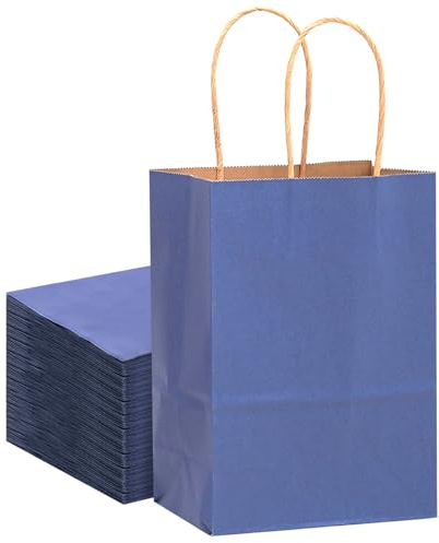 Gcardist 32Pcs Kraft Taschen mit Griffen 21x15x8cm Kleine Geschenk Party Taschen Tiefblau Shopping Treat Taschen Mehrfachverwendung (8.3x6x3Inch, Kleine Größe)
