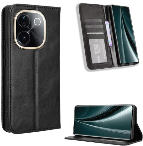 BellaCase iQOO Z9S Pro 5G Hülle [Brieftasche] [Klammerfunktion] [Kartenfächer] [Magnetic Flip Cover] Kompatibel mit iQOO Z9S Pro 5G Smartphone(Schwarz)