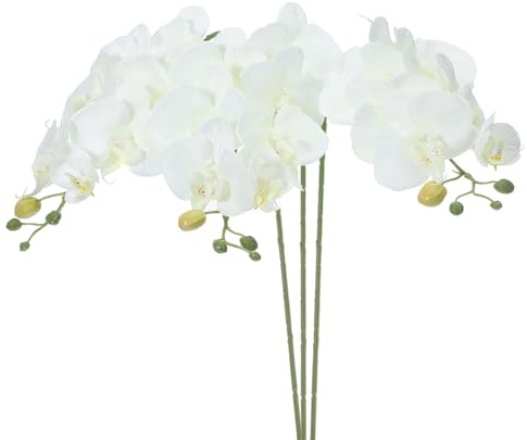 PATIKIL Artificial Orchid Stems 31, 3 Pack 7 Heads Faux Silk Phalaenopsis Flowers Real Touch Fake Orchid Flower Branch for Vase Home Wedding Decoration, White