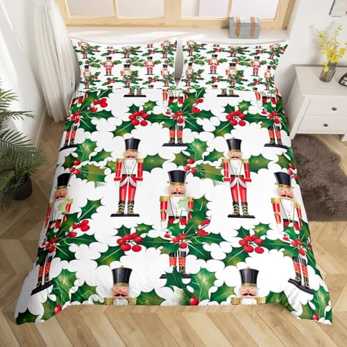 Homemissing Christmas Bedding Set Nutcracker Double Size Comforter Cover Set Snowflake Duvet Cover Bedspread Cover Room Decor Santa Claus Quilt Cover,No Comforter