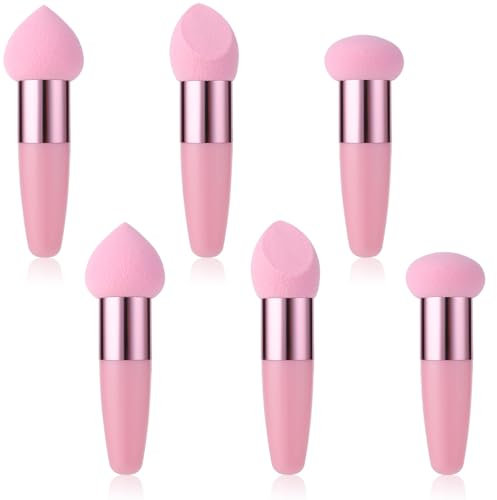 Lot de 6 éponges anti-cernes applicateurs de poudre de maquillage pour crème pour les yeux, sourcils, eyeliner, pinceau de beauté, poignée bouffante, tête ronde, applicateurs de fond de teint, éponge