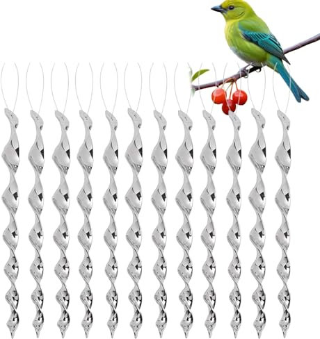 12 Stück Reflektierende Vogelschreck, Windspiel Stangen Reflektierende Vogelabwehr, Stangen Reflektierende Vogelabwehr, Heterooptischer Vogelabwehr, Für Balkone, Gärten und Obstgärten, Silber
