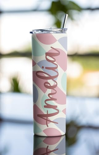 Personalised Water Bottle 20oz Skinny Tumbler with Straw