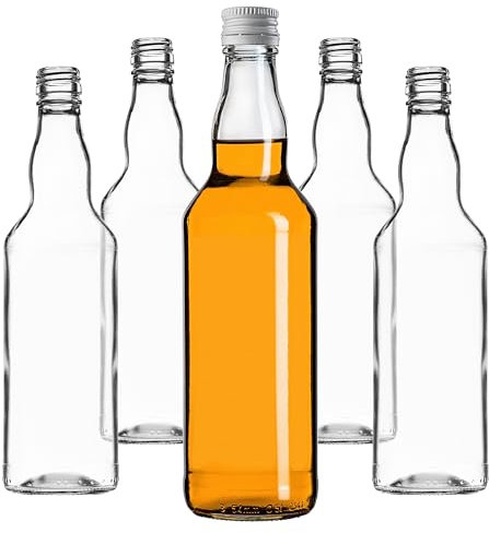 KADAX Lot de 100 bouteilles en verre à remplir - 500 ml - Bouteilles de liqueur vides avec bouchon à vis - Bouteilles de jus de fruits - Bouteilles pour liqueur, eau-de-vie (blanc)