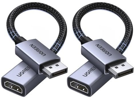 UGREEN 4K Adaptateur DisplayPort vers HDMI Lot de 2 4K 30Hz 2K 60Hz Convertisseur DP Mâle vers HDMI Femelle Unidirectionnel en Nylon Tressé Compatible avec Laptop HDTV Moniteur Projecteur