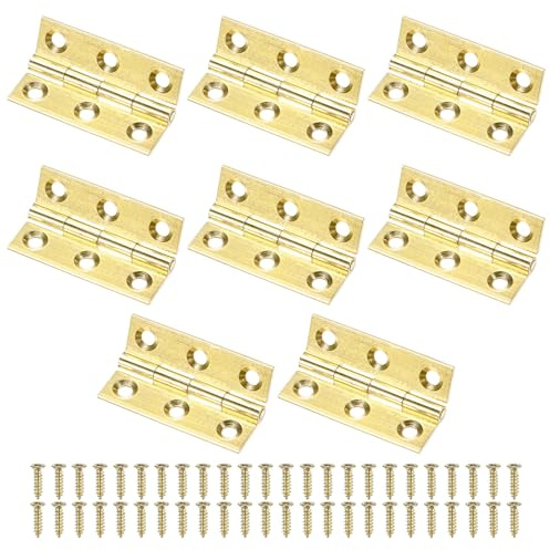 M METERXITY Small Door Hinges,1.45in (37mm) Brass 8 Pack | Interior Door Folding Butt Mini Hinges with Screw for Wooden Box/Jewelry Box/Cabinet