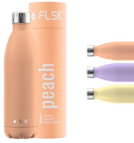FLSK Trinkflasche – Premium Edelstahl Thermosflasche – 100 % auslaufsicher & kohlensäuregeeignet – hält 24 h kalt & 18 h heiß – BPA-frei (peach, 750 ml)