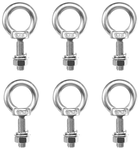 Ringschraube M8, 6 Stück Edelstahl Augenbolzen Runde Ringbolzen, M8 × 30 mm Augenschraube mit Muttern Unterlegscheiben Ösenschraube für Rolle Des Befestigens Hängens