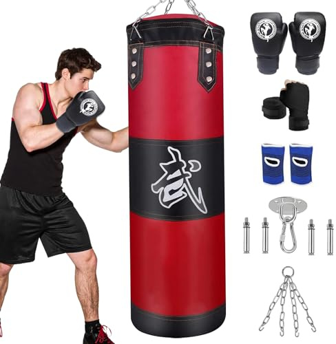 IKIJM Boxsack Wandhalterung Fitness Erwachsene: Punching Sack MMA Training de Nicht Gefüllt (Rot)