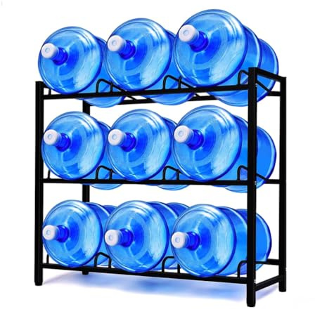 Water Cooler Jug Rack, 9-Tray Water Jug Rack, Storage 5 Gallon Water Cooler Bottle Holder Stand, 3-Tier Heavy Duty Carbon Steel 5 Gal Water Bottle Organizer for Home, Office, Kitchen, Warehouse