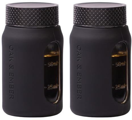 Whisky Travel Flask – 100ml Leakproof Sample Bottle with Write-On Label Window & Protective Case – Ideal for Whisky Tastings, Samples, Christmas, Gifts – Oak & Ember