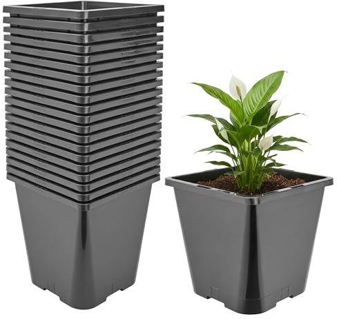 Garronda Pflanztopf Kunststoff hoch 20 x 20 x 23 cm (5,6L) 20er Set eckig mit Drainagelöchern Blumentopf PP Pflanzgefäß für Garten Gewächshaus Balkon Anzucht Innen Außenbereich Schwarz GD-0201