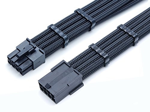 Shakmods 8 Pin ATX CPU Motherboard Sleeved Extension Cable 30cm + 2 Cable Combs (Full Black)
