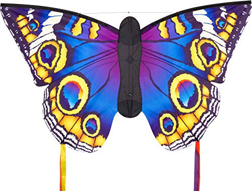 HQ 106548 - Butterfly Kite Buckeye L, Kinderdrachen Einleiner, ab 5 Jahren, 80x130cm und 2x600 cm Drachenschwanz, inkl. 17kp Polyesterschnur 40m auf Spule, 2-5 Beaufort